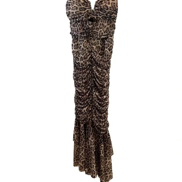 NWT‎ MABLE Leopard Print Ruched Sheath Midi Dress Women Size M - Picture 3 of 6